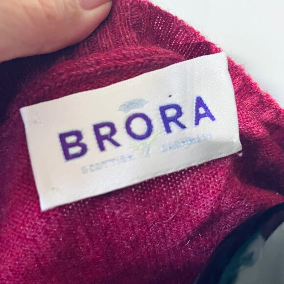 Brora Sweater Cardigan Cashmere Plum Velvet Trim Button Up Thin Knit Office 4/S - Picture 5 of 7